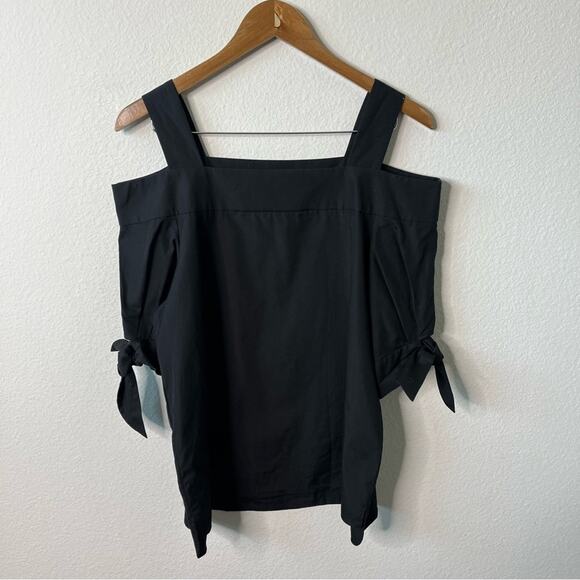Double Standard Clothing NYC Open Shoulder Black Blouse Pleated Sleeves 38/ US S - Picture 4 of 9